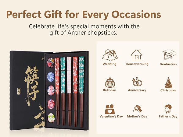 Reusable Wooden Chopsticks Set with Ceramic Chopstick Rests
