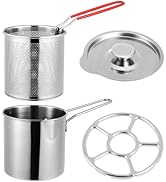 Kichvoe 5Inch Stainless Steel Fry Pot with Lid and Strainer Basket Stove Top Deep Fryer Japanese ...
