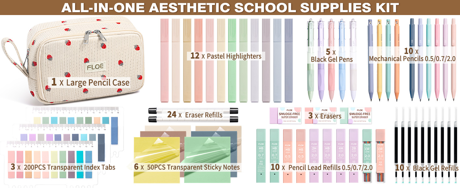 aesthetic back to school supplies college preppy stuff for students girl cute stationary set