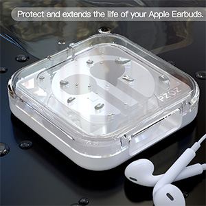 Clear protective case for Apple EarPods with transparent lid and dedicated compartments for secure storage.