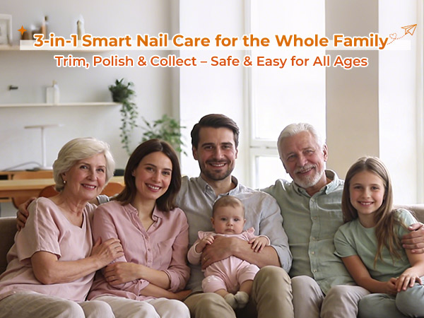 Mother trimming kids nails with AREDAN electric nail clipper, safe family grooming tool