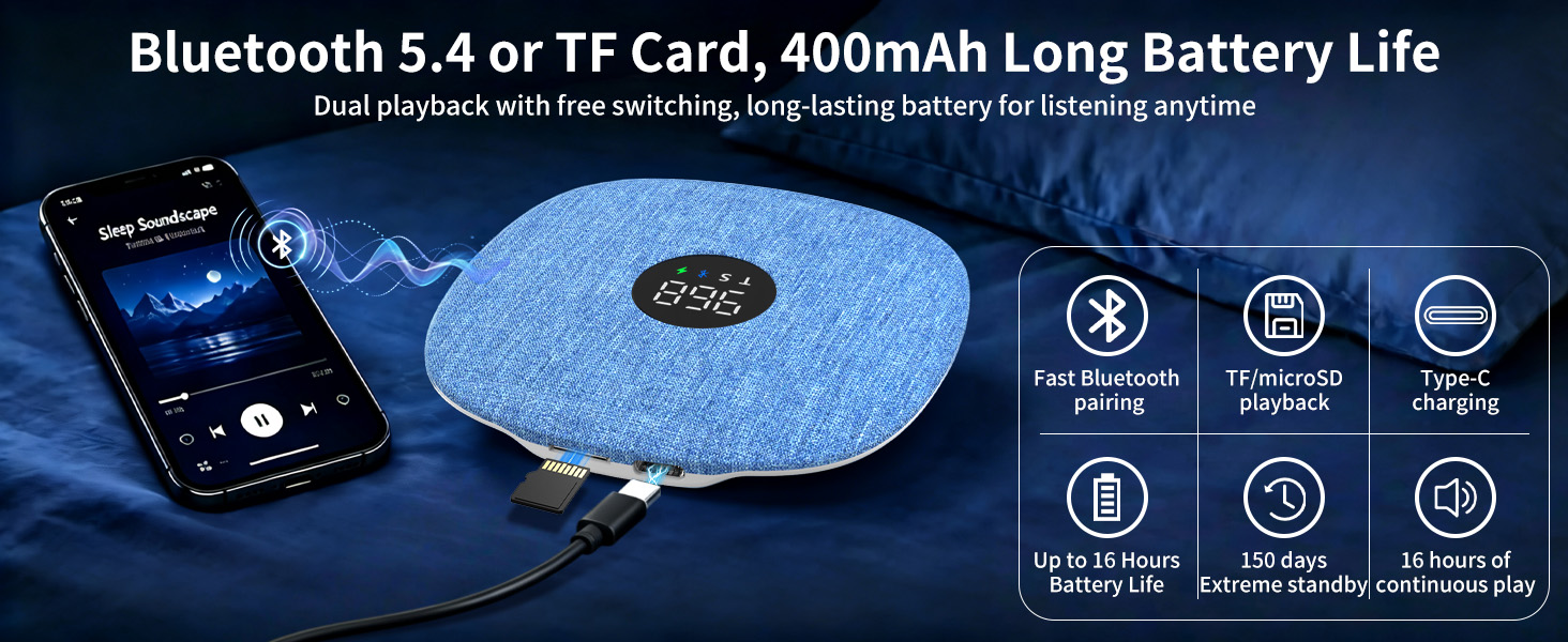 Bluetooth 5.4 or TF Card, 400mAh Long Battery Life