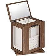 HOOBRO 360° Rotating Jewelry Box with Mirror, Jewelry Organizer with 4 Drawers, 3 Transparent Acr...