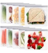 SPLF 10 Pack Reusable Sandwich Bags Dishwasher Safe, Reusable Quart Freezer Bags, Leakproof Reusa...