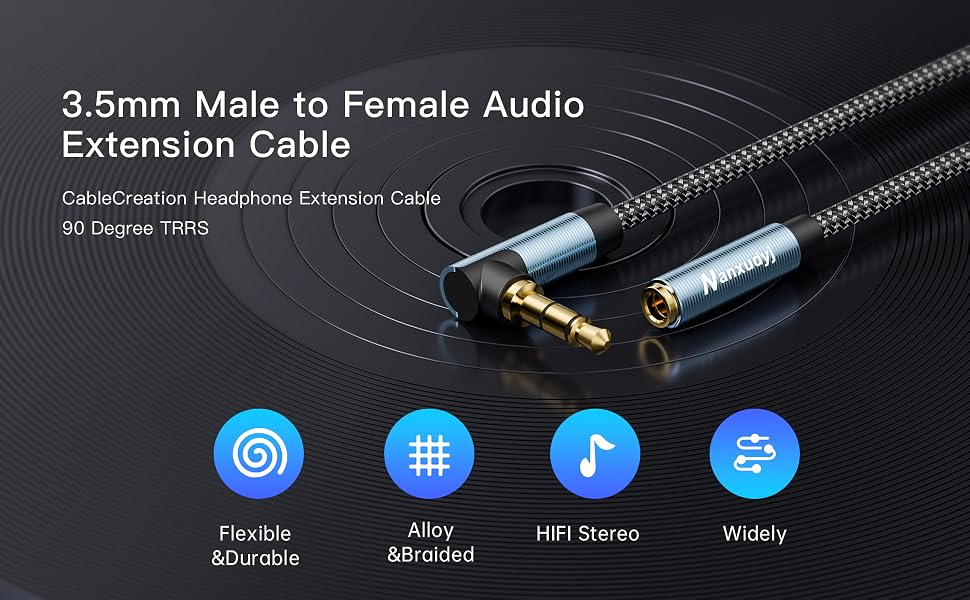 Nanxudyj 90 degree 3.5mm audio extension cable right angle aux cord for stereo sound system