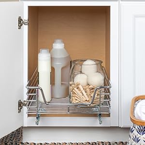 Chroming sliding under-cabinet glidez work in the laundry room