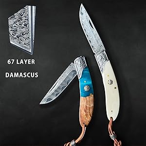 SISITECH Damascus pocket folding knife