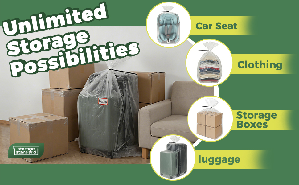 Waterproof Large Plastic Bags Zip Ties Heavy-Duty Cover Luggage Suitcases Strollers Travel Gear