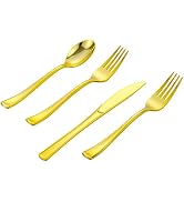 ISFANGCO 400 PCS Gold Plastic Silverware Set,Disposable Cutlery Set Heavy Duty Flatware for Party...