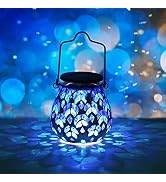 Bshine Mosaic Solar Lantern Outdoor Hanging Waterproof, Blue Mosaic Light Indoor Decorative Table...