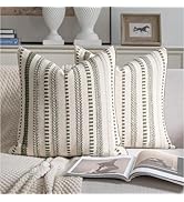Cethom Green and Beign Boho Throw Pillow Covers 18x18 Inch Set of 2, Stripe Textured Decorative C...