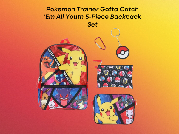 Pokemon Trainer Gotta Catch 'Em All Youth 5-Piece Backpack Set