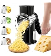 VEKAYA Rotary Cheese Grater Hand Crank with 4 Interchangeable Stainless Steel Blades, Large Manua...