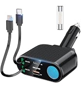 OHLPRO 5 in 1 Retractable Car Charger, 168W Cigarette Lighter Adapter, Fast Car Phone Charger Bui...