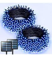 JMEXSUSS 2 Pack Blue Solar Christmas Lights, Total 400 LED 151FT Solar String Lights Outdoor Wate...