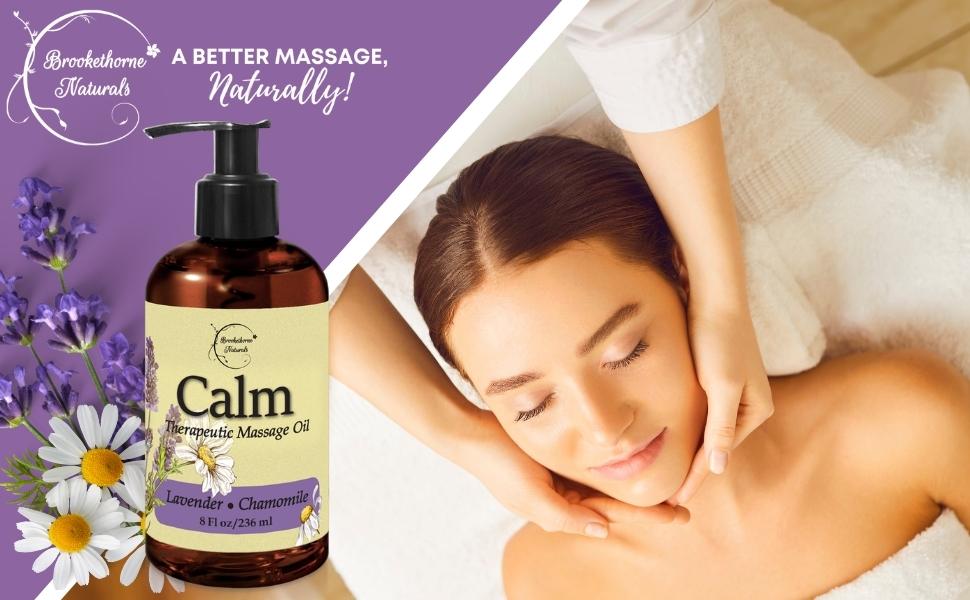 Calm Massage Oil with woman getting a facial massage.