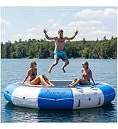 ACOMUZI Inflatable Water Trampoline for Lake Pool Ocean, 10FT/12FT/15FT Heavy Duty Floating Bounc...