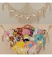 Lilly's Love Stuffed Animal Macrame Hammock w/String Lights | Large Boho Style Rope Net Holder fo...