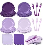 CENLBJ 128Pcs Purple Paper Plates and Napkins 32 Guests,Gradient Scalloped Disposable Tableware P...