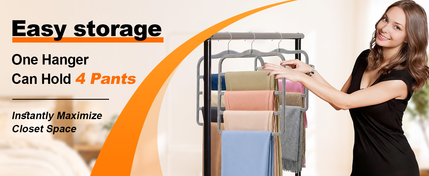 4 tier space saver pants rack multi layer hanger with 360 degree swivel hook