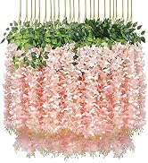 U'Artlines 24 Pack(Total 43.2 Feet) Artificial Fake Wisteria Vine Rattan Hanging Garland Silk Flo...