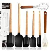 Silicone Spatula Set - 7 Piece Food Grade Rubber Spatula with Wooden Handle | Heat Resistant Up t...