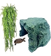 kathson Reptile Rock Hideout Cave,Tortoise Hide Caves,Resin Hides Shelter,Reptile Green Plant Dec...