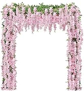 U'Artlines 5Pcs 7.2 Ft/Piece Artificial Wisteria Garland Silk Fake Pink Wisteria Flowers Hanging ...
