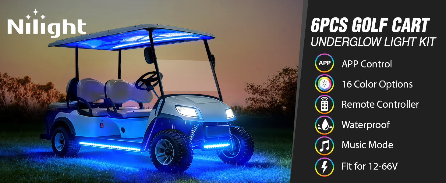 6PCS Golf Cart Underbody Lights Kit RGB Multi-Mode LED Neon Accent Lighting Lamp