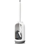 HAMITOR Toilet Bowl Brush Holder Set: Deep Cleaning Silicone Toilet Cleaner Scrubber Under Rim wi...