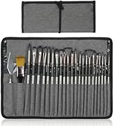 Jyn-anren 24-Piece Paint Brush Set with Palette Knife & Storage Bag, Synthetic Nylon Brushes for ...
