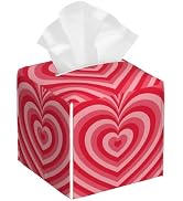 Red Heart Tissue Box Holder,Cube Tissue Box Cover Holder,Leather Facial Paper Organizer Dispenser...
