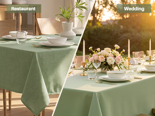 IVAPUPU Textured Linen Rectangle Table Cloth, Sage Green