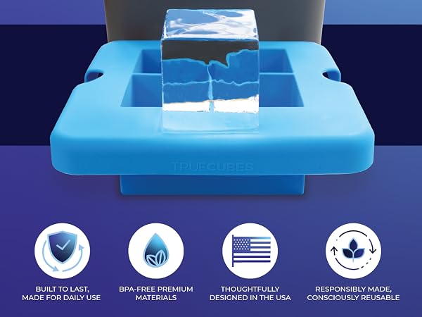 An ice cube mold built to last, bpa free, and designed in the usa