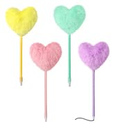 SBYURE Pom Pom Ballpoint Pen 4 Pack Heart Shape Puffy Pens Fluffy Pen for Girls Colorful Fuzzy Pe...