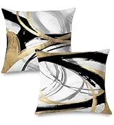 Supwhd Black White and Gold Pillow Covers, Abstract Black and Gold Pillow Covers 18x18 Set of 2, ...