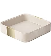 SANZIE Luxury Leather Desktop Storage Small Catchall Organizer Decorative Tray for Entryway Table...