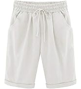 FABEILAI Women's Knee-Length Bermuda Casual Shorts with Elastic Waist Drawstring