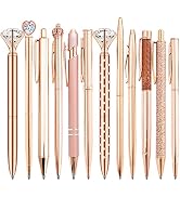 PASISIBICK 12 Pieces Rose Gold Pens Crystal Heart Diamond Ballpoint Pen for Journaling Black Ink ...