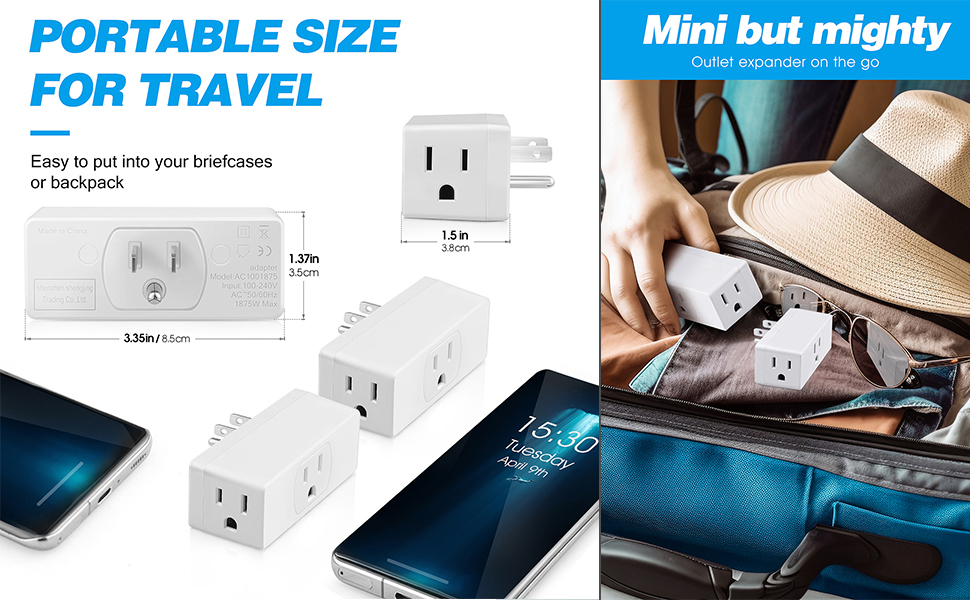 Portable 3 Way Outlet Wall Adapter