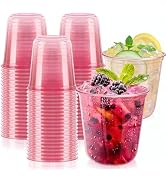 GGOLDMER 50 PCS Pink Plastic Cups - 12oz Disposable Stemless Wine Glasses, Clear Pink Cocktail Pa...