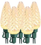 Brizled C9 Christmas Lights, 16ft 25 LED Faceted C9 Warm White Christmas Lights, Connectable Indo...