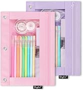SKYDUE Pencil Pouch for 3 Ring Binder, Zipper Pencil Pouches for Girls Boys, Clear Window Pencil ...