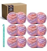SIXLAMB 6-Pack Jumbo Chenille Yarn, 42 oz/150 Yards Total (7oz/25yds Each), Non-Vacuum Packed Sno...