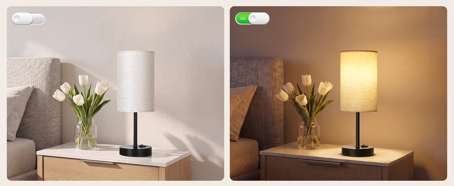 Table Lamps for Bedroom Set of 2 Small Lamp AC Outlet Charging Port