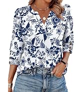 WIHOLL 3/4 Length Sleeve Womens Tops with Button Cuffs Blouses Dressy Casual V Neck Summer Outfit...