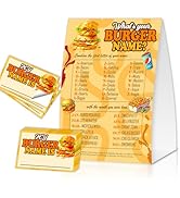 EQIUAG What's Your Burger Name, Funny Burger Theme Game Cards Set,1 Game Sign and 30 Cards, Perfe...