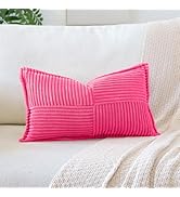 OTOSTAR Striped Corduroy Throw Pillow Covers with Splicing Super Soft Boho Pillow Covers Broadsid...