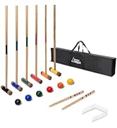 Six Player Croquet Set Solid RubberWood 32 Inch Mallets with Carry Case, Six Balls, Nine Wickets,...