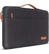 Slim black laptop sleeve case with brown leather trim, zippered closure, and streamlined design.